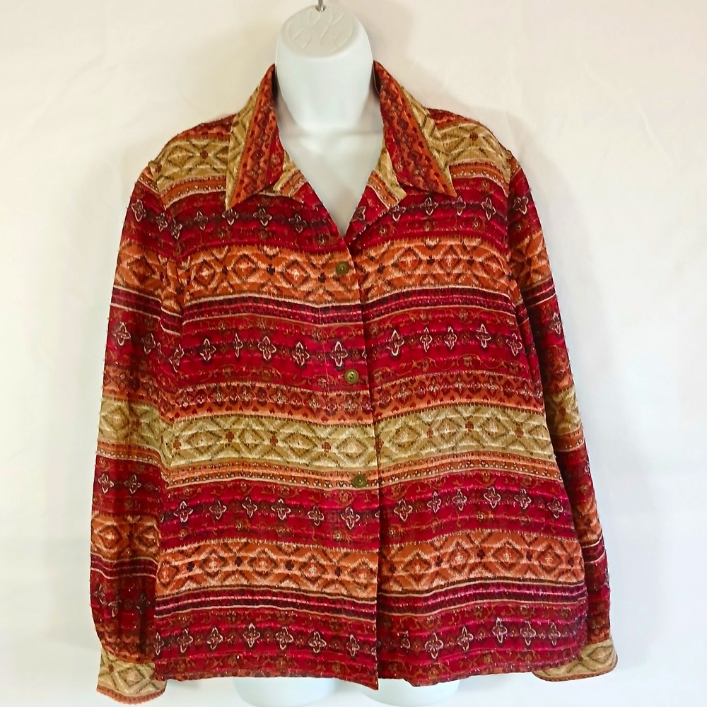 Alfred Dunner Jacket colorful button up long sleeve sz 16 p casual festive